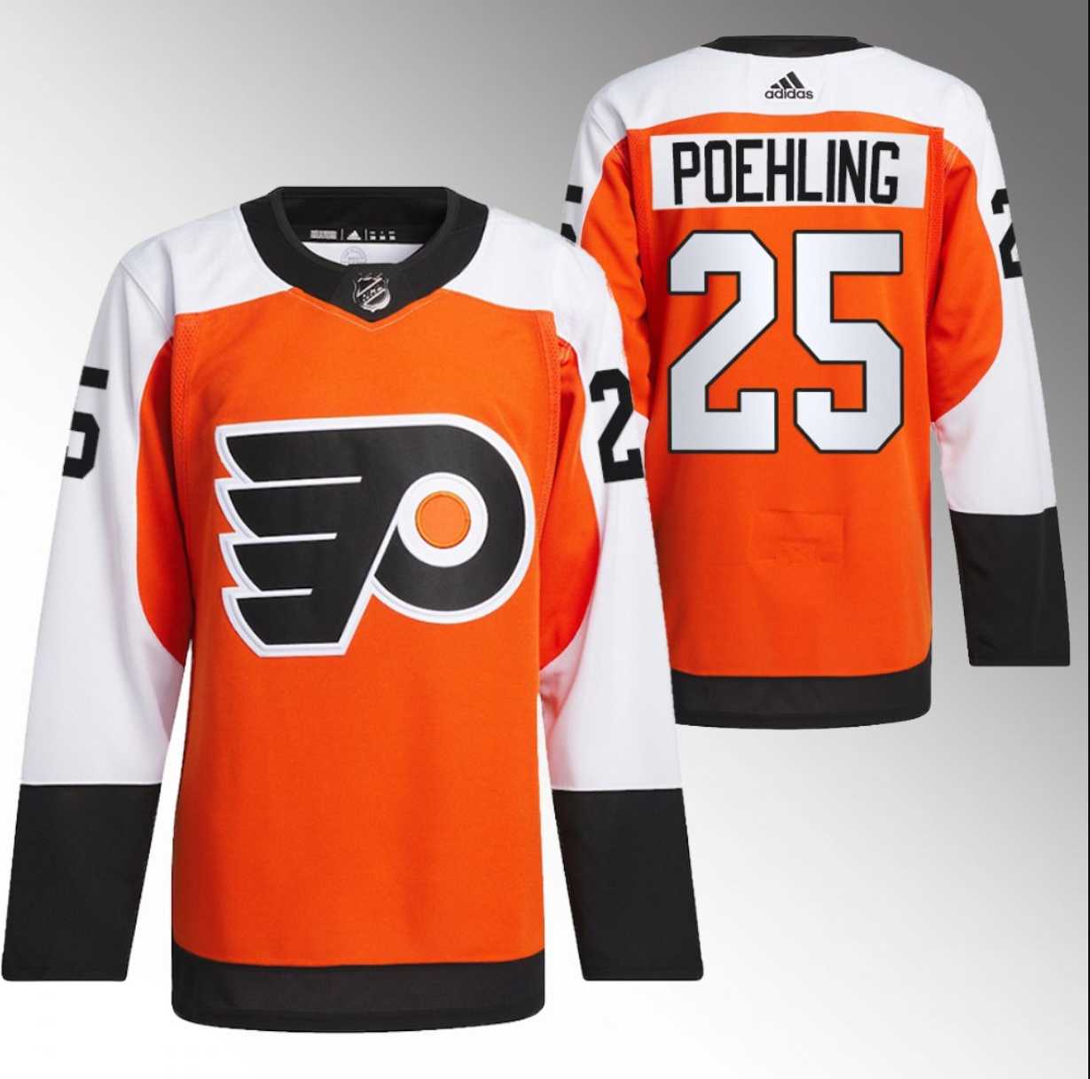 Mens Philadelphia Flyers #25 Ryan Poehling 2023-24 Orange Stitched Jersey Dzhi->->NHL Jersey
